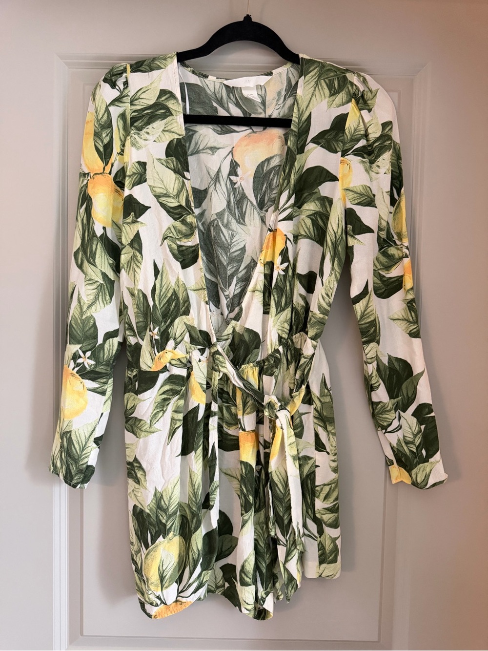 H&M White One-Piece Romper with Yellow Lemon & Green Leaf Print
